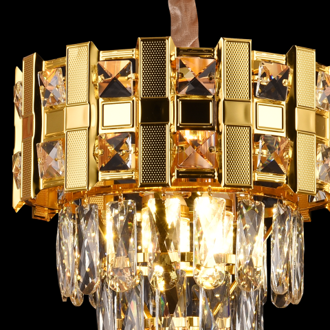 Candelabru Cristal BRAN Petito 3xE14, Diametru 30cm, Auriu Lucios, Inaltime Reglabila [1]