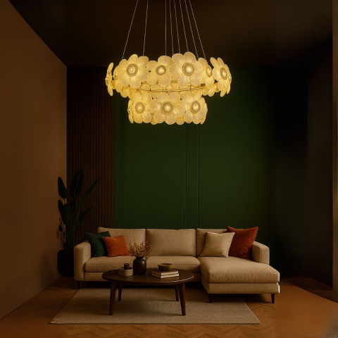 Candelabru Cristal Cadenza Largo, Diametru 76cm, 132W, 3000K4000K6000K, Inaltime reglabila, Auriu [1]