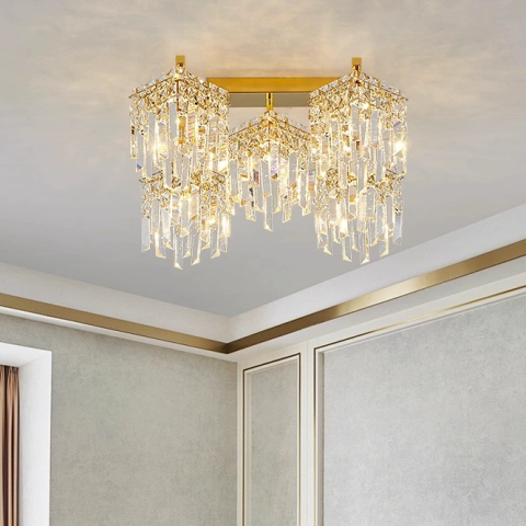 Candelabre LED Cristal Moderne - Candelabru Cristal CC180/5GD, 5xE14, 45x45x31.5, Auriu, Cristal, Fier