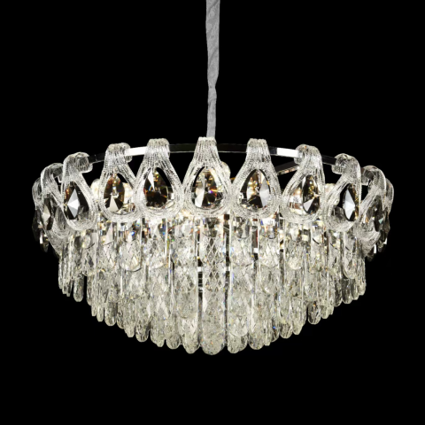Produse Alessandro - Candelabru Cristal CC5122/500CR 9x E14, Diametru 50cm, Crom Lucios, Inaltime Reglabila