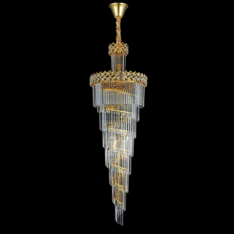 Iluminat Smart Home - Candelabru Cristal CC800/700X2100GD, 33xE14, Diametru 70cm, Inaltime 210cm, Auriu Lucios, Inaltime Reglabila, Design Elegant