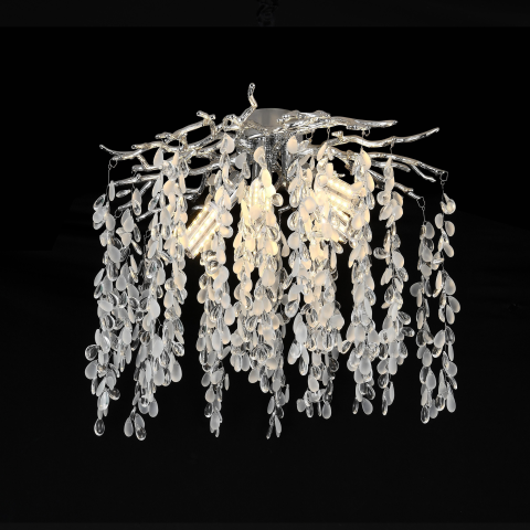 Candelabre LED Cristal Moderne - Candelabru Cristal CC8080/D500CH, 5x E14, Diametru 50cm, Crom