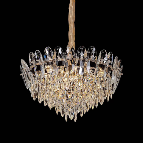 Candelabre LED Cristal Moderne - Candelabru Cristal, CC8896/600GD 11xE14, Diametru 60cm, Auriu Lucios, Inaltime Reglabila, Metal si Cristal