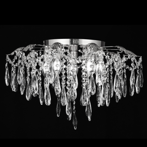 Candelabre LED Cristal Moderne - Candelabru Cristal CC9221/5CH, 5x E14, Diametru 48cm, Crom Lucios