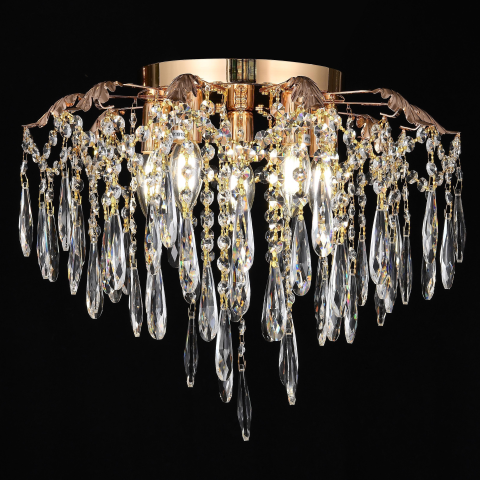 Candelabre LED Cristal Moderne - Candelabru Cristal CC9221/5FGD, 5x E14, Diametru 48cm, Auriu Lucios
