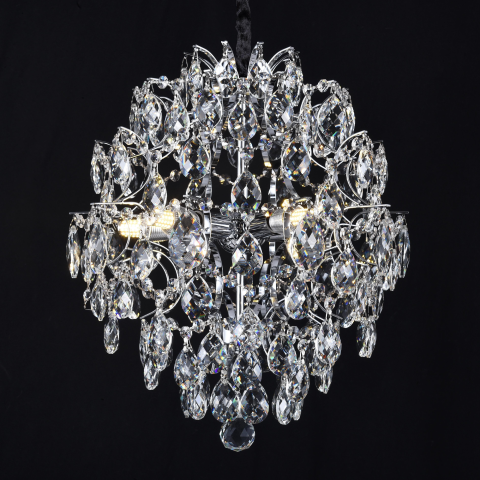 Candelabre LED Cristal Moderne - Candelabru Cristal CC9259/5CH, 5x E14, Diametru 40cm, Crom Lucios