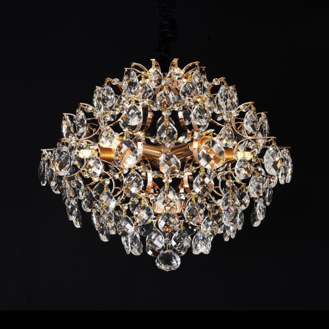 Candelabre LED Cristal Moderne - Candelabru Cristal CC9259/5FGD, 5x E14, Diametru 40cm, Auriu Lucios