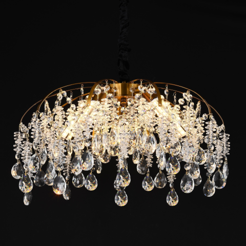 Candelabre LED Cristal Moderne - Candelabru Cristal CC9321/5FGD, 5x E14, Diametru 50cm, Auriu
