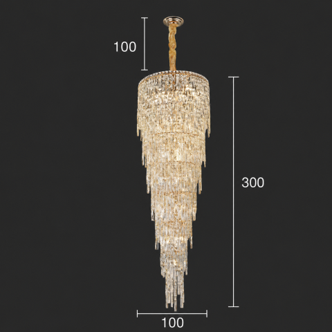 Candelabru Cristal COLLOSEUM, 100xE14, Diametru 100cm, Inaltime Reglabila, Metal si Cristal, Auriu [3]