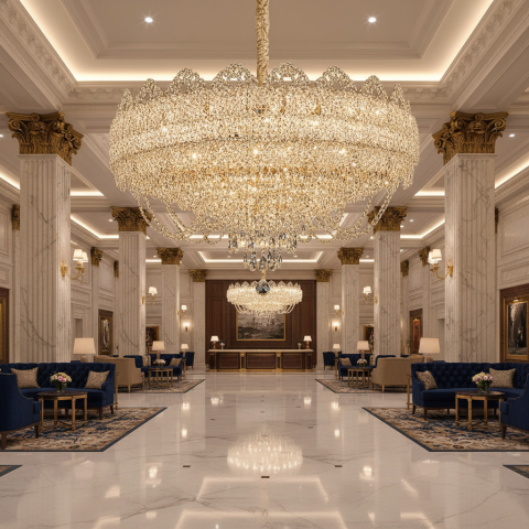 Candelabru Cristal CROWN Regalis 21xE14, Diametru 80cm, Inaltime 45cm, Auriu Lucios, Inaltime Reglabila, Design Elegant [1]