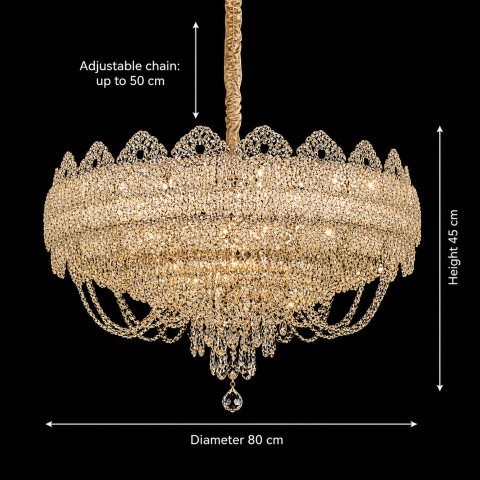 Candelabru Cristal CROWN Regalis 21xE14, Diametru 80cm, Inaltime 45cm, Auriu Lucios, Inaltime Reglabila, Design Elegant [3]