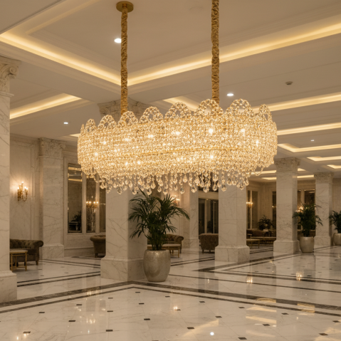 Candelabru Cristal CROWN Supremo 11xE14, Dimensiune 80x30 cm, Inaltime 33 cm, Auriu Lucios, Inaltime Reglabila, Design Elegant [1]