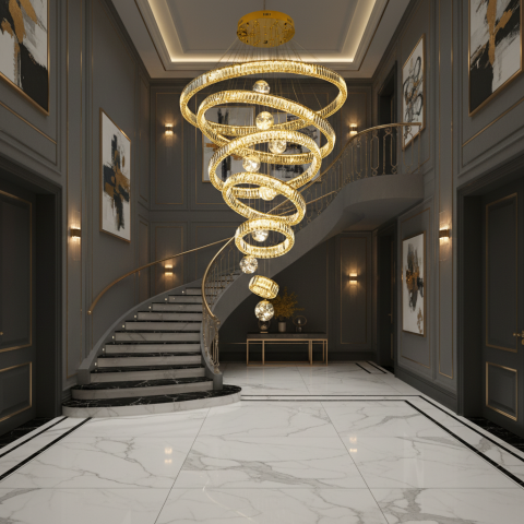 Candelabru Cristal cu Telecomanda KOLO Supremo, 120x350cm, Lumina Calda/Neutra/Rece, Auriu, Metal si Cristal [2]