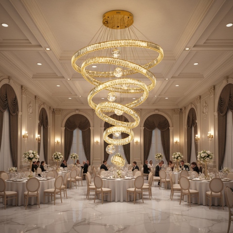 Iluminat Smart Home - Candelabru Cristal cu Telecomanda KOLO Supremo, 120x350cm, Lumina Calda/Neutra/Rece, Auriu, Metal si Cristal