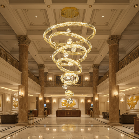 Candelabru Cristal cu Telecomanda KOLO Supremo, 120x350cm, Lumina Calda/Neutra/Rece, Auriu, Metal si Cristal [3]