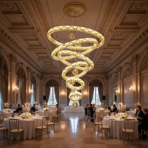 Candelabru Cristal cu Telecomanda RONDOS Supremo, 120x350cm, Lumina Calda/Neutra/Rece, Auriu, Metal si Cristal [3]