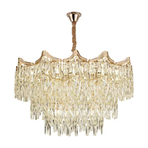 Candelabre LED Cristal Moderne - Candelabru Cristal Diametru 78cm, 20x E27, Auriu, Inaltime Reglabila