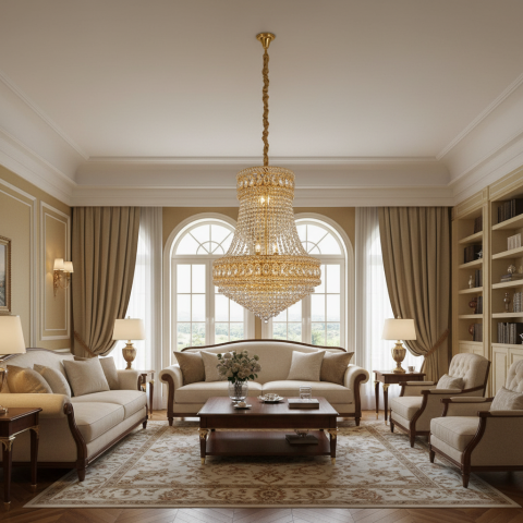 Lampi, Aplice si Corpuri de iluminat Smart - Candelabru Cristal EMPIRE Eleganza 10xE14, D50 cm, Auriu, Inaltime Reglabila, Metal si Cristal