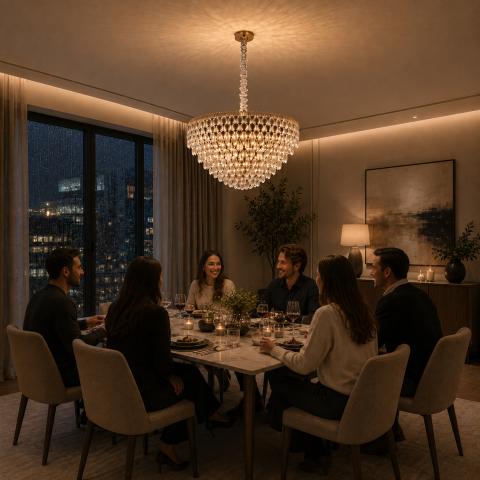 Candelabru Cristal ERDENET Magno, 12xE14, Diametru 60 cm, Metal si Cristal, Auriu Lucios, Inaltime Reglabila [2]