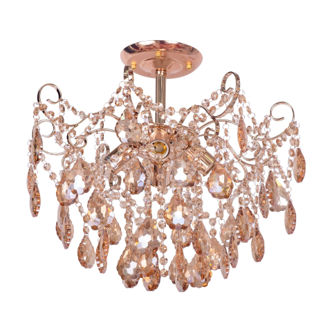 Candelabre LED Cristal Moderne - Candelabru Cristal Fiamma, 4x E27, Diametru 50cm, Auriu