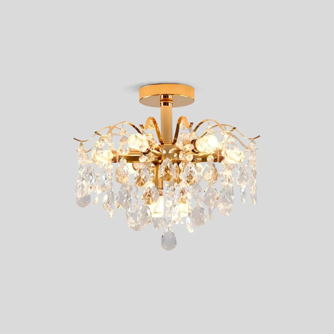 Candelabru Cristal Fiamma, 6x E14, Diametru 45cm, Auriu, Metal si Cristal [3]