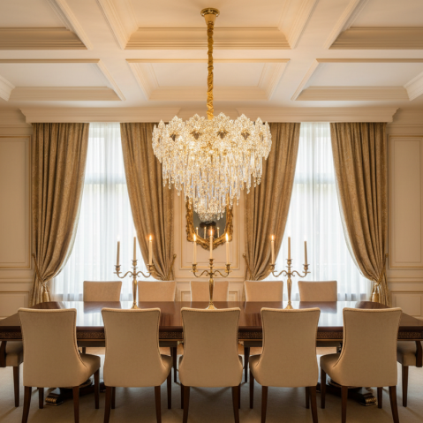 Produse Alessandro - Candelabru Cristal FLEUR Eleganza 9xE14, Diametru 50cm, Inaltime 40cm, Auriu Lucios, Inaltime Reglabila, Design Elegant