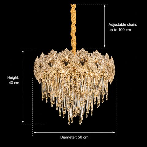 Candelabru Cristal FLEUR Eleganza 9xE14, Diametru 50cm, Inaltime 40cm, Auriu Lucios, Inaltime Reglabila, Design Elegant [3]