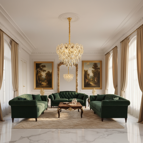 Candelabru Cristal FLEUR Eleganza 9xE14, Diametru 50cm, Inaltime 40cm, Auriu Lucios, Inaltime Reglabila, Design Elegant [1]