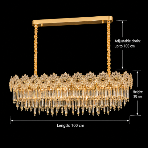 Candelabru Cristal FLEUR Supremo 14xE14, Dimensiune 100x35 cm, Inaltime 35 cm, Auriu Lucios, Inaltime Reglabila, Design Elegant [3]