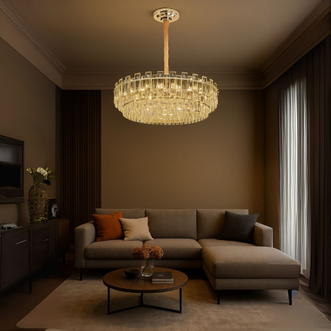 Candelabru Cristal FONTAINEBLEAU Supremo, 15x E14, Diametru 75cm, Auriu, Inaltime Reglabila [2]