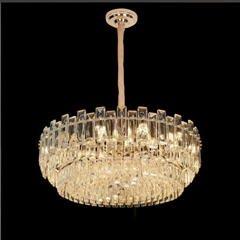 Candelabre LED Cristal Moderne - Candelabru Cristal FONTAINEBLEAU Supremo, 15x E14, Diametru 75cm, Auriu, Inaltime Reglabila