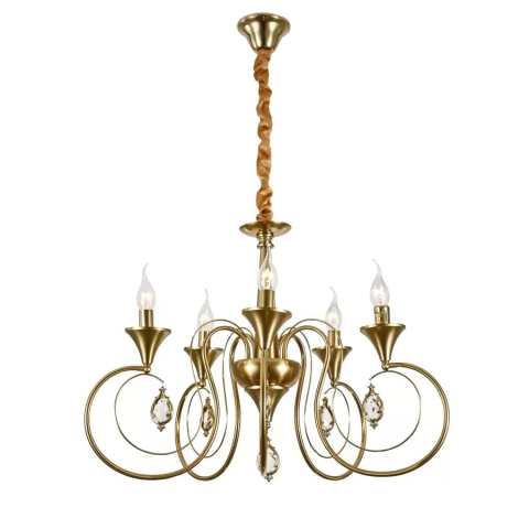 Iluminat Smart Home - Candelabru Cristal Frederick 5xE14, Diametru 45cm, Auriu, Inaltime Reglabila