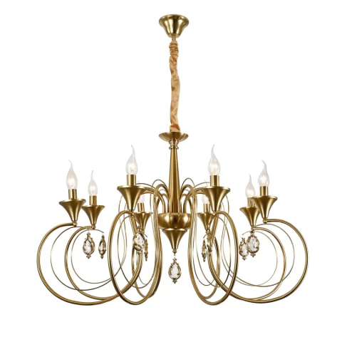 Iluminat Smart Home - Candelabru Cristal Frederick 8xE14, Diametru 52cm, Auriu, Inaltime Reglabila