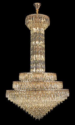 Candelabru Cristal GRAND 87xE14, D138 cm, Auriu, Inaltime Reglabila, Metal si Cristal [3]