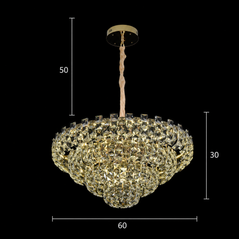 Candelabru Cristal HERT Magno, 70W, 6xE14, Lumina Rece/Calda/Neutra, Inaltime Reglabila, Metal si Cristal, Auriu [3]