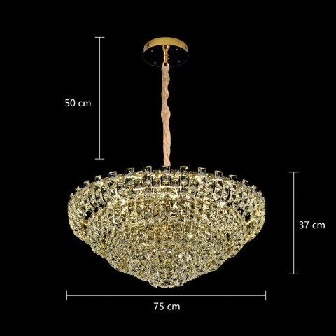 Candelabru Cristal HERT Regalis, 106W, 10xE14, Lumina Rece/Calda/Neutra, Inaltime Reglabila, Metal si Cristal, Auriu [3]