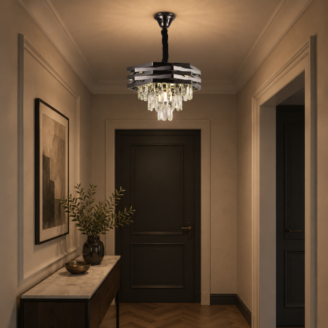 Candelabre LED Cristal Moderne - Candelabru Cristal HEXA Ø37cm 5xE14 Negru