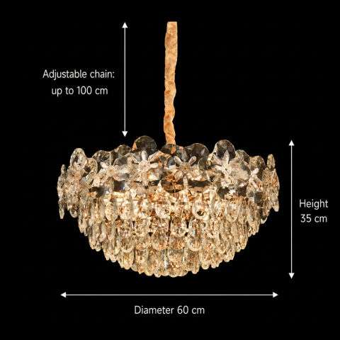 Candelabru Cristal JARDIN Magno 14xE14, Diametru 60cm, Inaltime 35cm, Auriu Lucios, Inaltime Reglabila, Design Elegant [3]