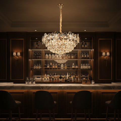 Produse Alessandro - Candelabru Cristal JARDIN Magno 14xE14, Diametru 60cm, Inaltime 35cm, Auriu Lucios, Inaltime Reglabila, Design Elegant