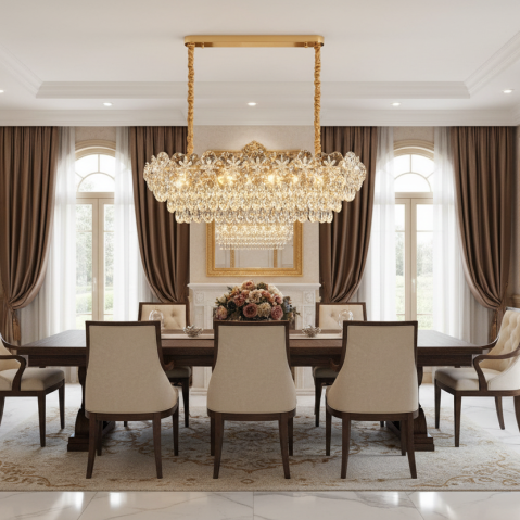 Candelabru Cristal JARDIN Supremo 12xE14, Dimensiune 100x35 cm, Inaltime 35 cm, Auriu Lucios, Inaltime Reglabila, Design Elegant [2]