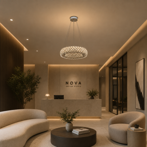 Lampi, Aplice si Corpuri de iluminat Smart - Candelabru Cristal KALTO Eleganza, 106W, Lumina Rece/Calda/Neutra, Inaltime Reglabila, Metal si Cristal, Crom Lucios