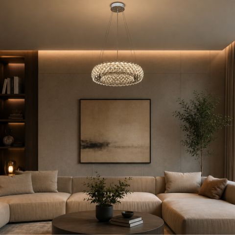 Candelabru Cristal KALTO Eleganza, 106W, Lumina Rece/Calda/Neutra, Inaltime Reglabila, Metal si Cristal, Crom Lucios [1]