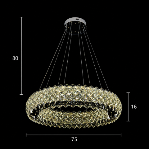 Candelabru Cristal KALTO Regalis, Diametru 75cm, 112W, Lumina Rece/Calda/Neutra, Inaltime Reglabila, Metal si Cristal, Crom Lucios [3]