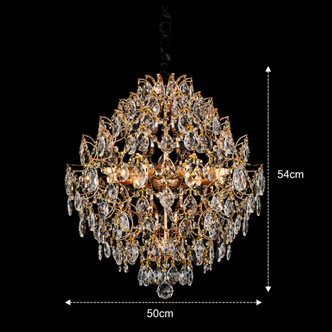 Candelabru Cristal KONIG Eleganza, 8xE14, D50 cm, Auriu, Inaltime Reglabila, Metal si Cristal [3]