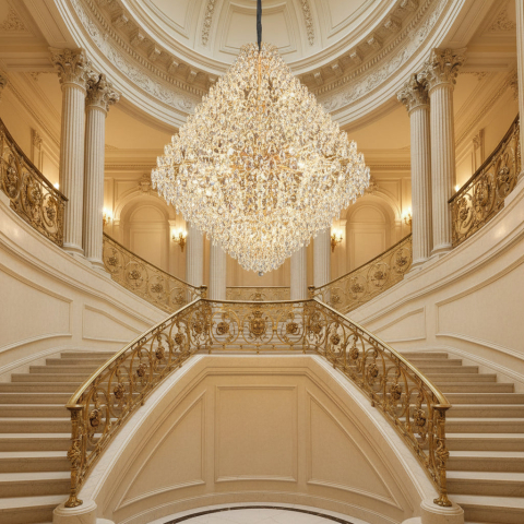 Candelabru Cristal KONIG Grande Supremo, 54xE14, D150 cm, Auriu, Inaltime Reglabila, Metal si Cristal [3]