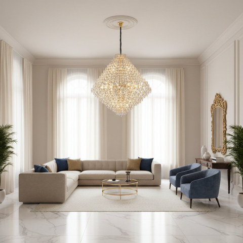 Candelabru Cristal KONIG Grande Supremo, 54xE14, D150 cm, Auriu, Inaltime Reglabila, Metal si Cristal [1]