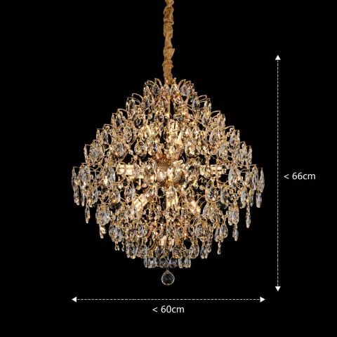 Candelabru Cristal KONIG Regalis, 11xE14, D60 cm, Auriu, Inaltime Reglabila, Metal si Cristal [3]