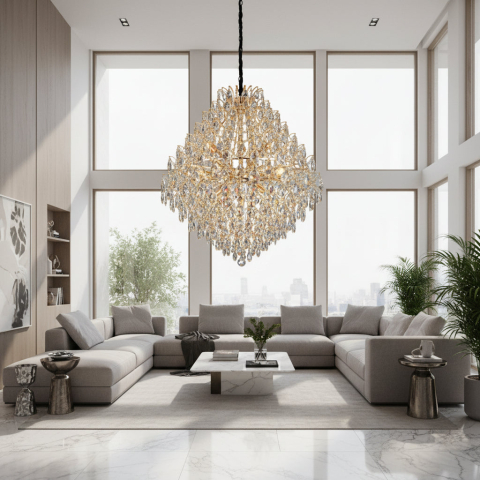 Candelabru Cristal KONIG Regalis, 15xE14, D80 cm, Auriu, Inaltime Reglabila, Metal si Cristal [3]