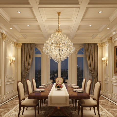 Candelabru Cristal KONIG Supremo, 24xE14, D100 cm, Auriu, Inaltime Reglabila, Metal si Cristal [2]
