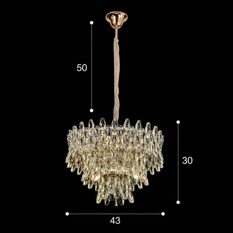 Candelabru Cristal KRAN Nobile, 6xE14, Inaltime Reglabila, Metal si Cristal, Auriu [3]